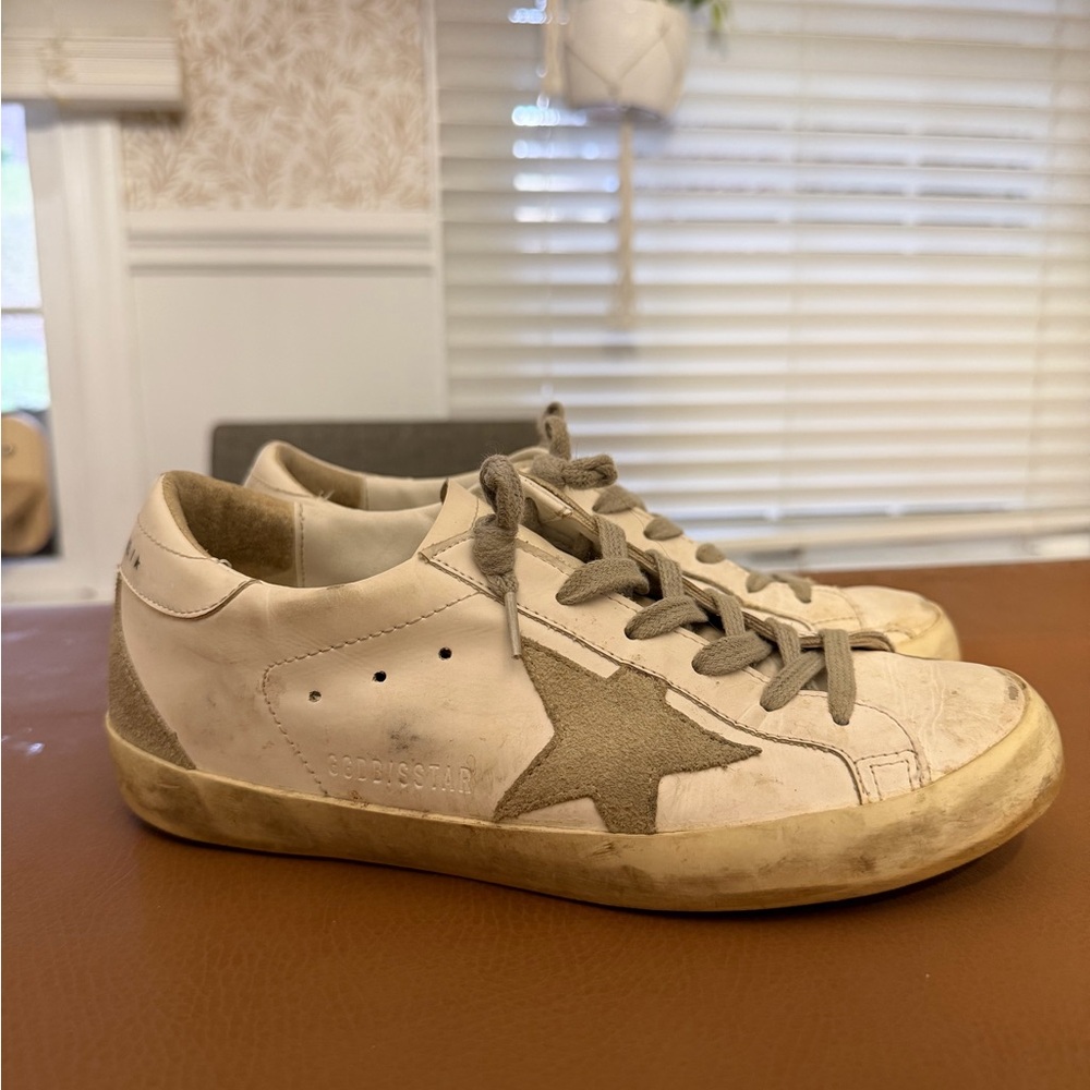 Golden Goose Super Star Cream Sneakers with Gray Star